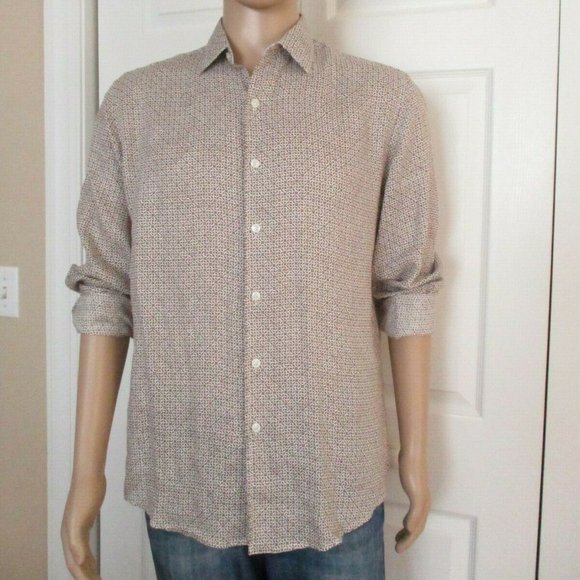 Mens 100% Linen Shirt sz M Neutral Beige Brown EUC - Picture 1 of 15